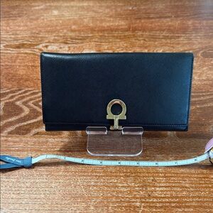 Salvatore Ferragamo Black Wallet with Gold Clasp